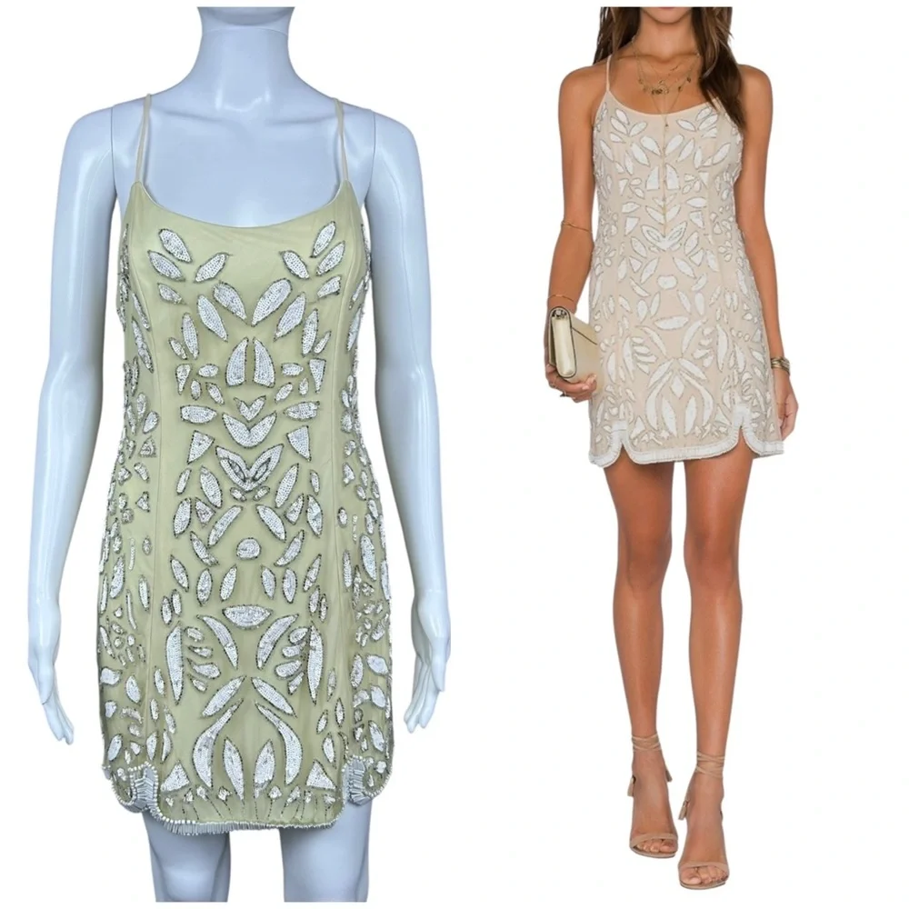 NBD Revolve Madeline Beaded Sequin Mini Dress Sz 6 Event Glam Party Coquette